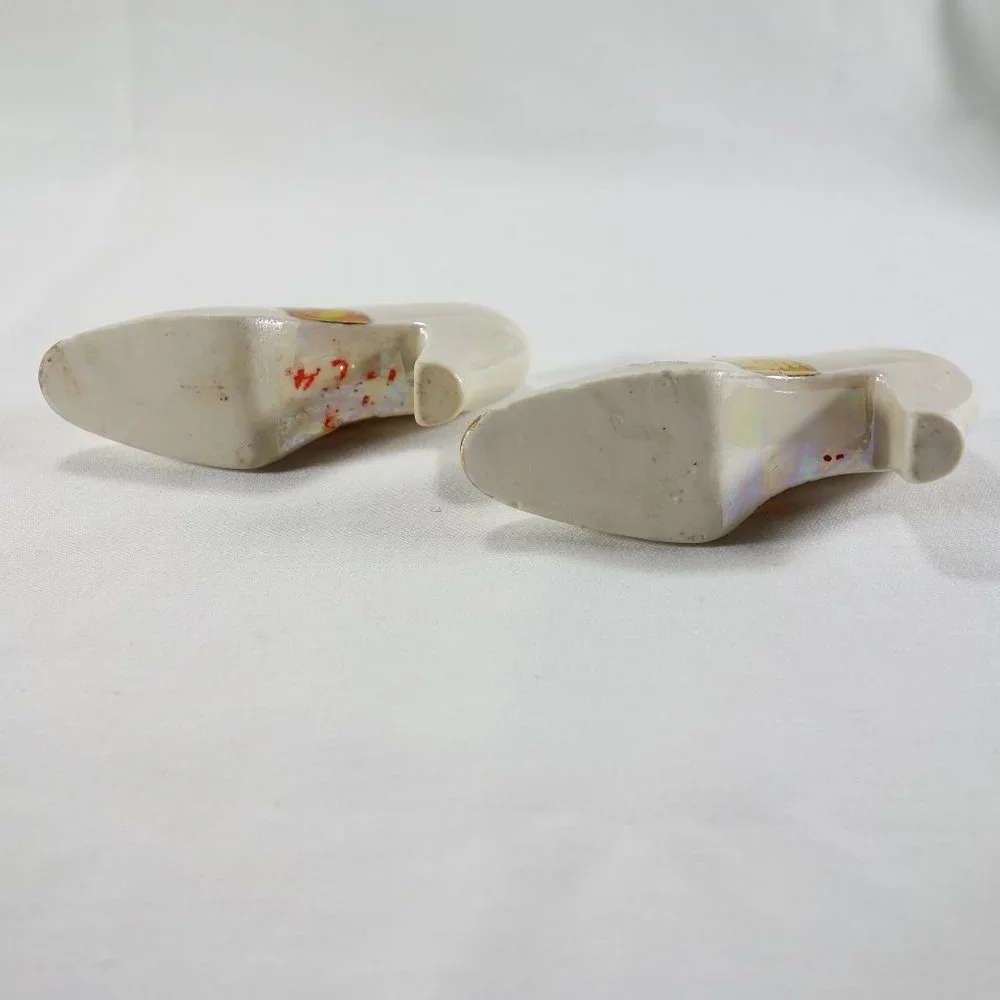 Vintage Collectible Pair of Lustre Porcelain Miniature High Heel Shoes Gold Trim